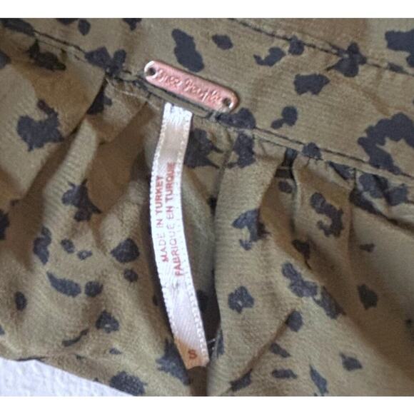 Free People Wishing Well Green Black Cheetah Crop Blouse Women Small - Picture 6 of 8